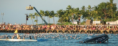 Image of the 2015 IRONMAN World Championship in Kona, Hawaii. The swimming portion is 3.8km. [Image courtesy of wellnessexplored.com]