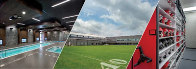 The Ragin’ Cajuns Athletics Performance Center at the University of Louisiana-Lafayette was designed to minimize time student-athletes spent transitioning between program areas. [Photos courtesy of HOK]