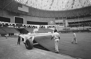 AstroTurf installed at the Astrodome in July 1966 [Photo courtesy of chron.com]