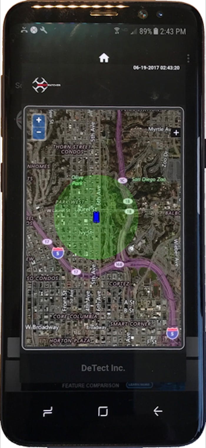 DroneWatcher App Pro Map, image courtesy of DeTect Inc.