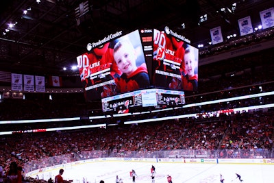 World’s largest in-arena center-hung scoreboard at the Prudential Center: Image courtesy Trans-Lux