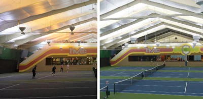 Huron Valley Tennis courts before and after transitioning to LED lighting. [Photo courtesy of Best Lights]