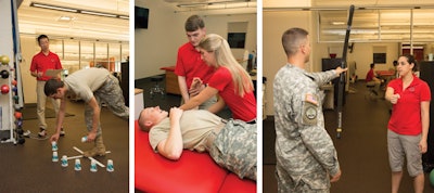 Athletic trainers at UCM work with cadets to maintain flexibility and mobility. [Photo by Bryan Tebbenkamp, UCM photographer]