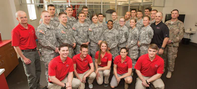 UCM athletic trainers work with cadets from the 2015-16 battalion, professors and military leadership. [Photos by Bryan Tebbenkamp, UCM photographer]