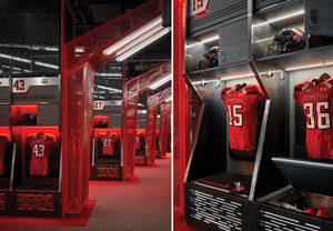 Texas Tech’s new locker room effuses swagger. [Photos courtesy of Gensler and Hollman Lockers]