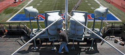 Sound delivery models may include a point-source system in an end zone. [Photo courtesy of Community Professional Loudspeakers]