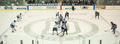 A massive 'D' emblazons center ice at Dartmouth’s Thompson Arena.