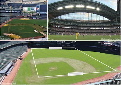 On the back side is where you find a lot of very labor-intensive fine-tuning — making sure that your surface is exactly where it needs to be when you come back to the sport that Miller Park is meant for.