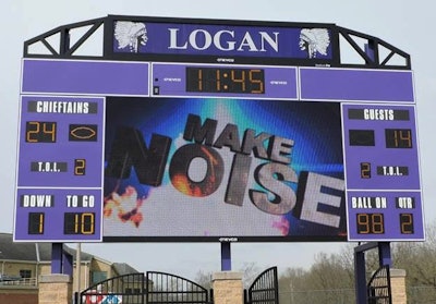 [Logan High School LED scoreboard image courtesy Nevco]