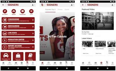The SoonerSports2Go mobile app provides fans up-to-date game-day information and allows them to make touchless purchases of tickets and merchandise.