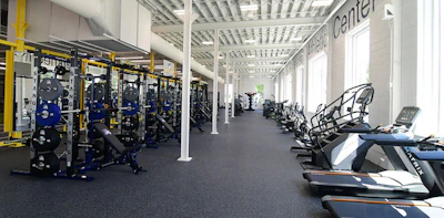 [Weight room at the Rinderknecht Athletic Center. Photo courtesy Kyle Mitchell at Johnson Fitness]