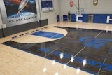 A view of the brand new ScissorLoc V-Hex gym floor at CHS.