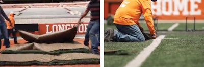 FieldTurf installation at the University of Texas. [Images courtesy of Twitter @TexasFootball]