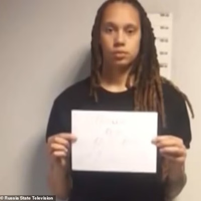 An undated image of WNBA Phoenix Mercury star Brittney Griner in custody released by Russian authorities.