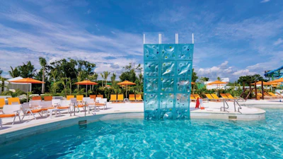 Poolside Adventures offers three versions of its climbing wall, the AquaClimb, which mingles the sport of climbing with water. Photo courtesy of Poolside Adventures