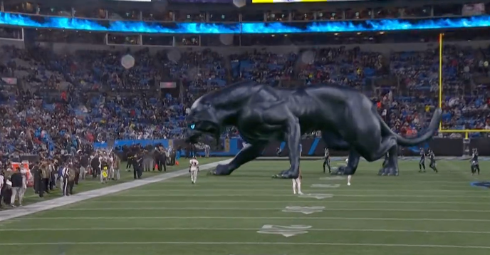 Still from a video of the augmented reality Panthers that pounced on Bank of America Stadium on Thursday.