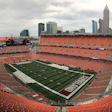 Panoramic view of FirstEnergy Stadium from section 541 looking southeast, with downtown Cleveland visible in the background.