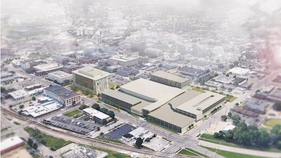 Rendering of a planned arena and event center in downtown Kalamazoo, Mich.
