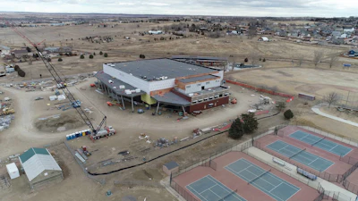 Drone images show progress on Trojan Arena construction in Fountain, Colo.