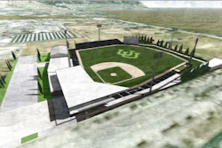 The university says the image is a rendering only, and the final stadium design may differ due to changes during the design process.