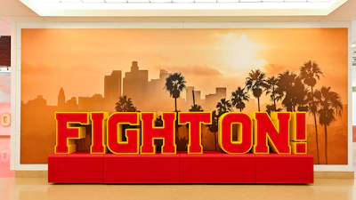 Illuminated “Fight On!” signage at Galen Center’s main entrances are ready-made for selfies.