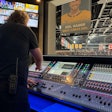 Spectrum Sound’s Taylor Nyquist mixing front of house sound on the Quantum338 during a recent Nashville Predators versus Philadelphia Flyers hockey game.