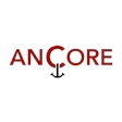 Ancore logo with anchor replacing letter C in red typography