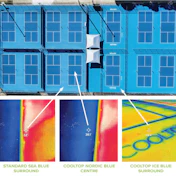Thermal performance comparison of blue modular buildings with color-coded heat maps