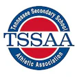 TSSAA official athletic association logo in blue, red, and white