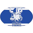 Dundee Vikings logo with white Viking mascot on blue background