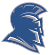 Spartan warrior logo in blue, gray, and white with bold geometric design
