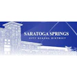 Saratoga Springs City School District logo with architectural sketch and blue background