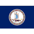 Virginia state flag featuring circular seal with allegorical figure and Latin motto