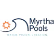 Myrtha Pools logo with circular orange icon and blue typography