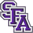 SFA purple and gray collegiate logo with interlocking letters