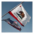 California state flag with bear emblem waving alongside American flag
