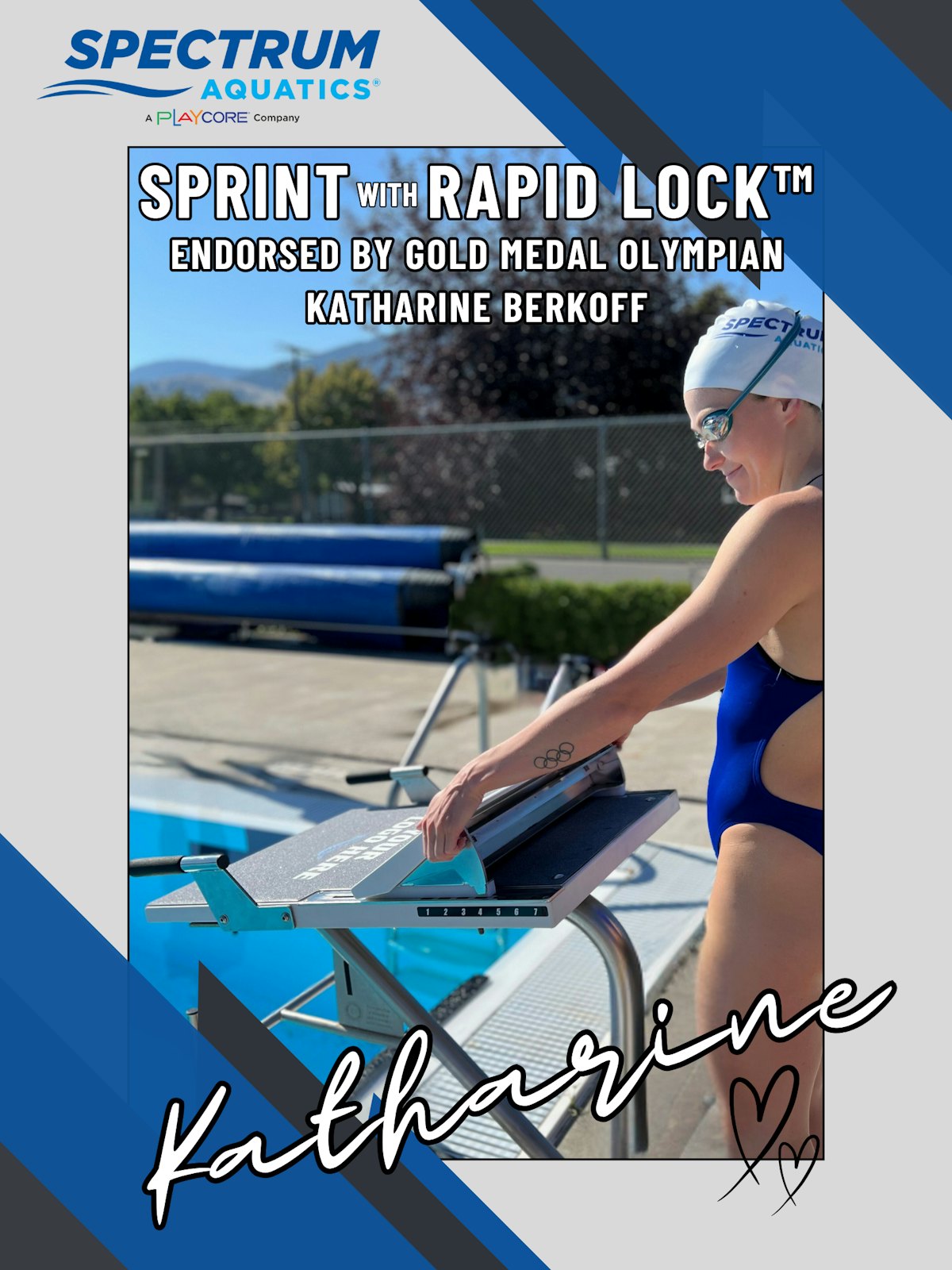 Two-time Olympic Medalists and World Champion Katharine Berkoff Endorses  Spectrum Aquatics Sprint with Rapid Lock™ Starting Block Top and Full Line  of Competitive Swimming Equipment | Athletic Business