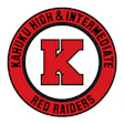 Kahuku Red Raiders circular school logo with red, black, and white colors