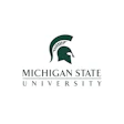 Michigan State University logo with green Spartan helmet symbol above university name in serif font