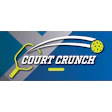 Court Crunch pickleball logo with paddle and ball in blue, gray, and green