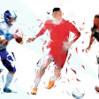 Athletes in motion across multiple sports, rendered in fragmented colorful silhouettes