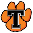 Clemson Tigers logo: Orange paw print with black T