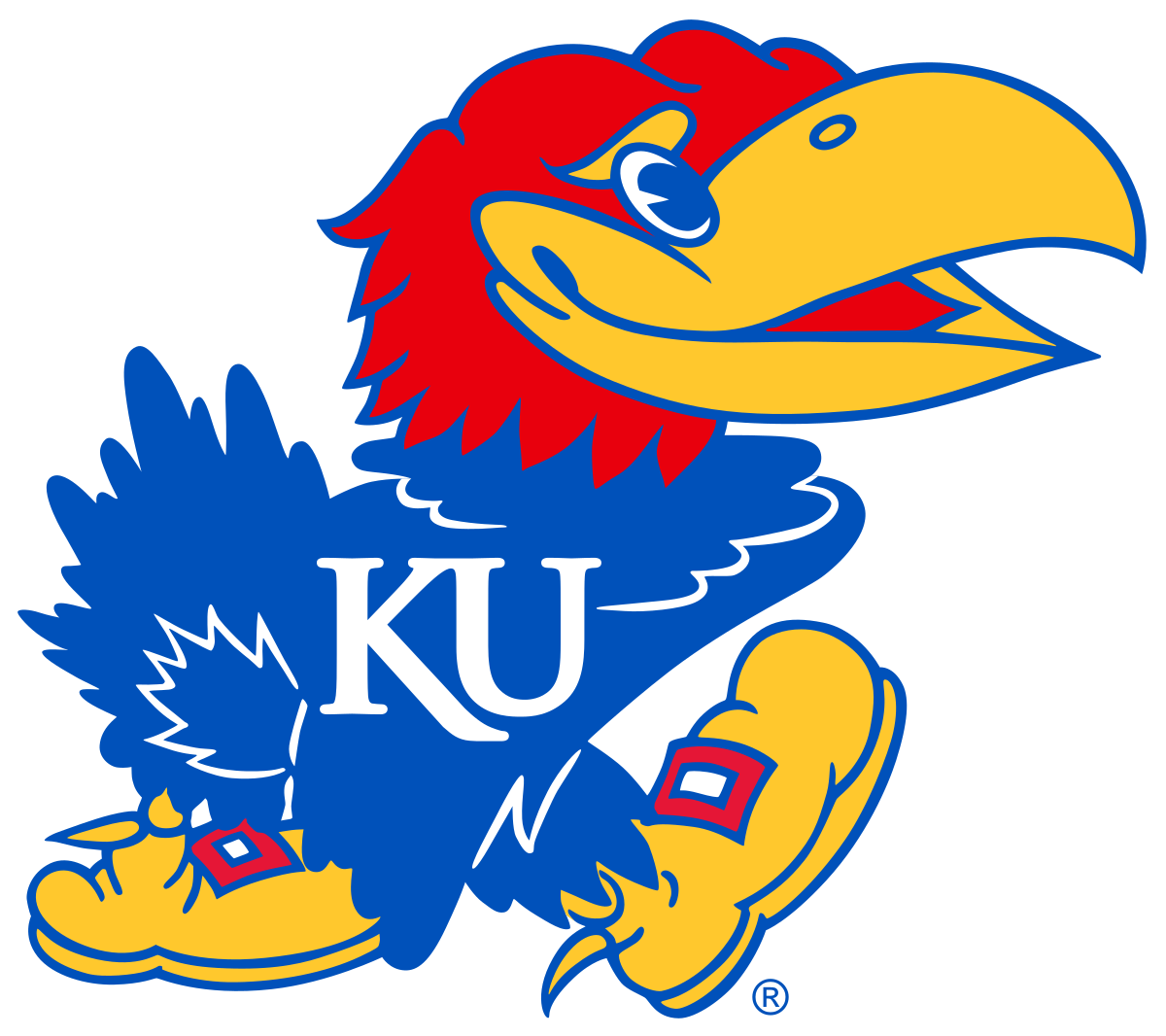 KU Jayhawks official athletic logo with blue and yellow mascot