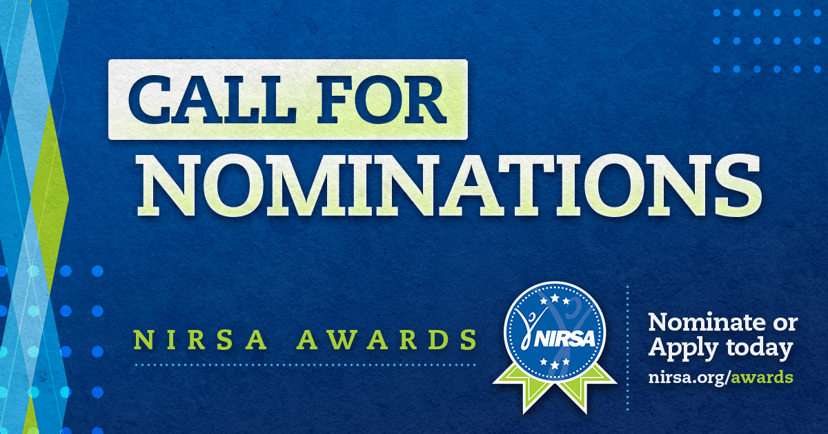 NIRSA Awards Call for Nominations promotional graphic with blue background