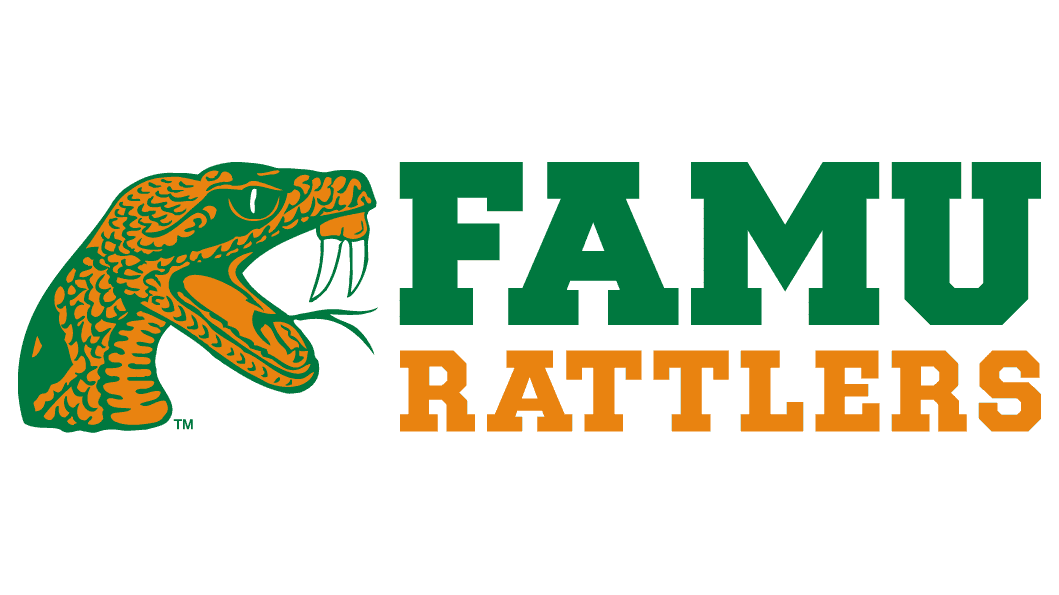 FAMU Rattlers logo featuring green snake mascot with orange and green text