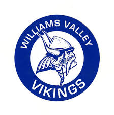 Williams Valley Vikings circular logo with Viking head profile in blue and white
