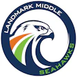 Landmark Middle School Seahawks logo with stylized hawk in navy, white, orange, and green