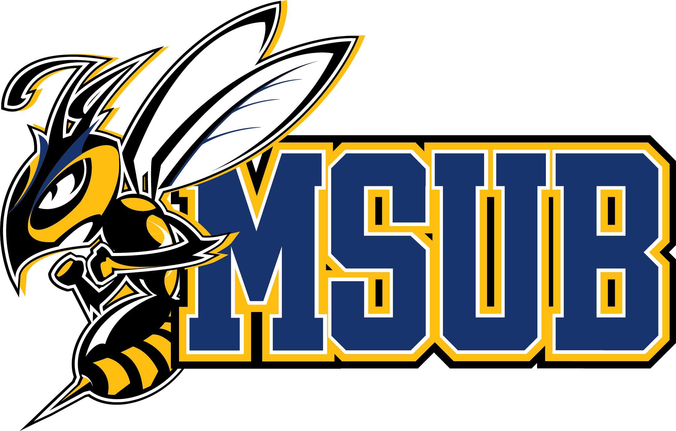 MSUB Yellowjackets logo with aggressive bee mascot in navy and yellow