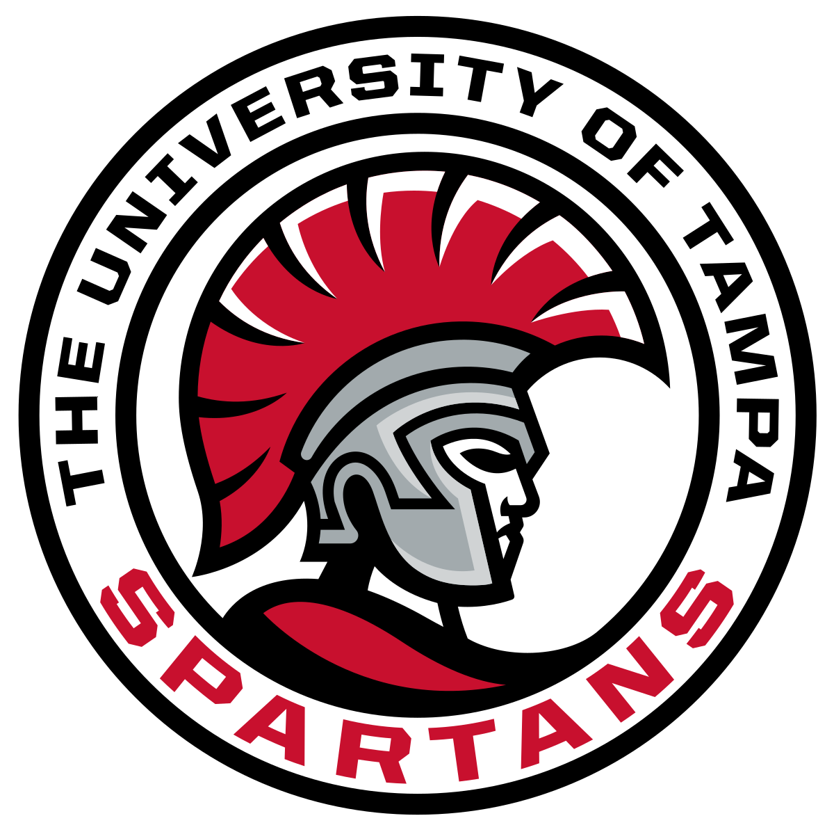 University of Tampa Spartans logo with red and gray Spartan warrior profile