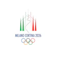 Milano Cortina 2026 Winter Olympics logo with mountain design in Italian flag colors
